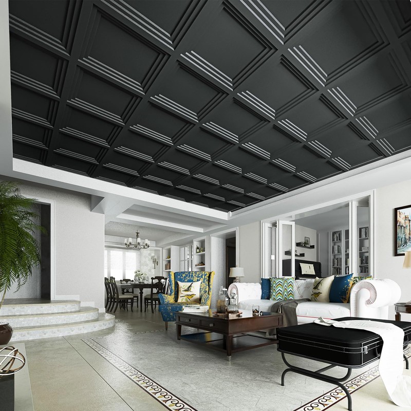 Art3d 12-Pack 24x24 Inch PVC Waterproof Drop Ceiling Tiles for