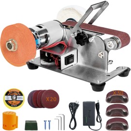Mini Belt Sander, 0° Electric Belt Sander Knife Making Supplies, 7 Adjustable Speed Electric Knife Sharpener, Power Belt Sanders for Woodworking, Metal Working DIY, Belt Grinder & Small Sander