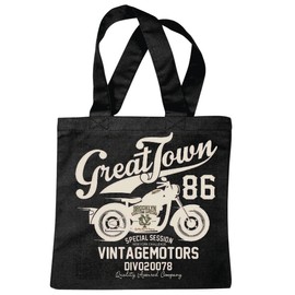 'Shoulder bag "Great Town 1986 Vintage Motors New York Challenge Bike Outdoor T-Shirt Route 66 Motorcycle Chopper Gothic Motorcycle Skull Motorcycle Club Bike Shopping Bag School Bags Gym Bag in Black