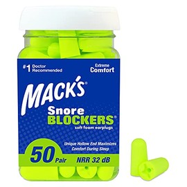 Mack's Snore Blockers - Tapones para los oídos de espuma suave, 50 pares - 32 dB de alto NRR - Cómodos tapones para los oídos para dormir, ronquidos, ruidos fuertes y viajes
