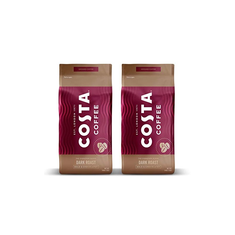 Costa Coffee Ground Coffee, Dark Roast, 2 bags (12oz each),