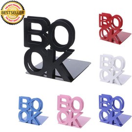 Metal Bookends Heavy Duty Book Ends L-Shaped "Book" Letter Nonskid Bookends for Shelves 1 Pairs for Office (Blue)