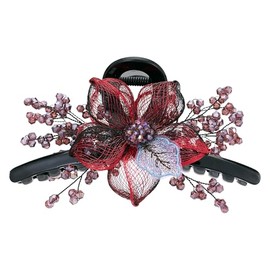 Copper Wire Hair Claw Clips, Hand-woven High-level Design Rhinestones Metal Claw Barrettes for Women Large Plastic Flower Crystal Jaw Clip Styling Accessories for Ladies Thick Thin Hair (Red Flower)