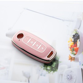 Tautrophen Key Fob Cover Fit for Nissan Rogue Pathfinder kicks Sentra Versa 4Runner 5 Buttons 2023 2024, 4 Buttons Silver and Pink, 4 Buttons