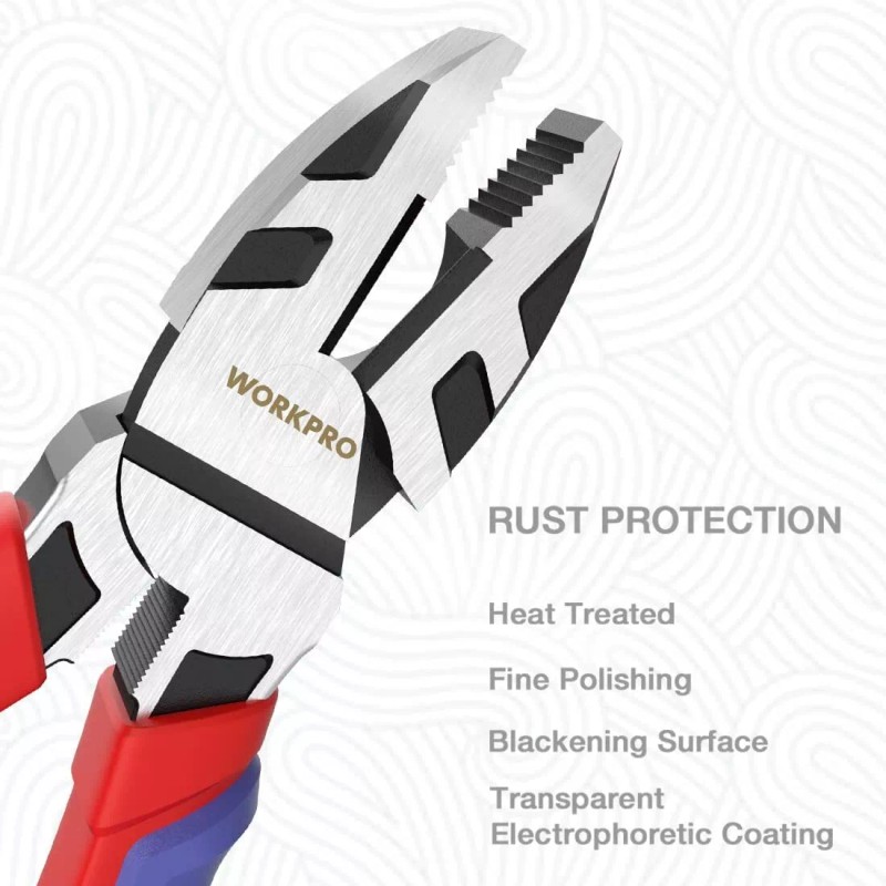 WORKPRO 8'' Linesman Pliers Steel for Twisting Cutting Wires Clamping