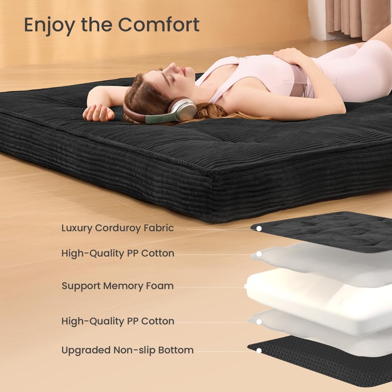 cidludto Japanese Floor Futon Mattress Queen Size，4" Futons Sofa Couch