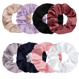 Hair Scrunchies,8Pcs Satin Hair Scrunchies for Women,Soft and Silky Hair Ties,Solid Color Elastic Thick Bands,for Girls and Ladies
