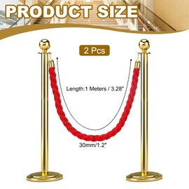 sourcing map Twisted Stanchion Rope 3.28 Ft/1 M, Barrier Rope Twisted Post Ropes with Snap Hooks for Posts Stands Queue Divider Crowd Control, Red Golden Pack of 2