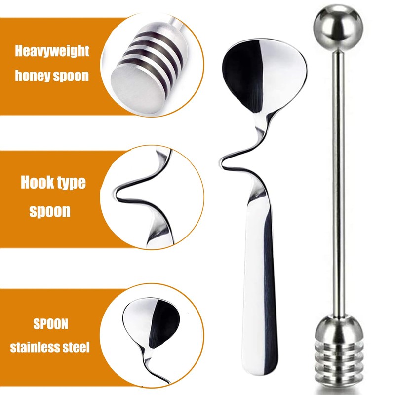 Stainless Steels Honey Spoon and Honey Stirrer,2PCS Stainless Steel Honey