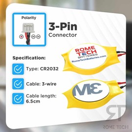 Rome Tech CR2032 CMOS BIOS Battery for Acer Aspire 4710G - Laptop Backup 3V RTC CR 2032 Battery with 3 Wire Cable
