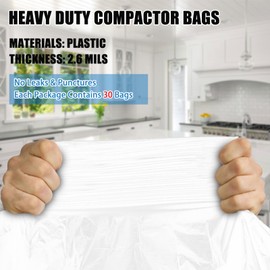 Miumoon 30-pack Trash Compactor Bags with Pre-punched Holes for Attaching, 2.6 mils Heavy Duty Trash Compactor Bags, Fits 15-inch Rectangular Drawer Compactors, Twist Ties Included, White