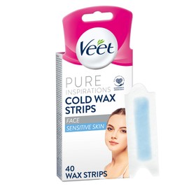 Veet Pure Inspirations Cold Wax Strips, Face, Sensitive Skin, 40 Strips each, 4 Finish Wipes,