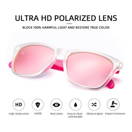 COLOSSEIN Polarized Women Sunglasses Classic Square Frame UV400 Lens (Matte Pink - Polarized, 55)