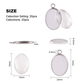 PH PandaHall 40pcs Bezel Pendant Blanks Settings - 20pcs Oval Pendant Trays Bezel Blanks with 20pcs Glass Cabochons Clear Dome for Bouquet Bridal Wedding Brides Photo CharmJewelry Making, 18x13mm