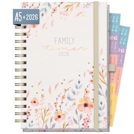 Häfft® Family-Timer Deluxe 2026 A5+ "Sweet Flowers" Hardcover Family Calendar for 4 People, Family Planner 12 Months: Jan to Dec 26 - Sustainable & Climate Friendly