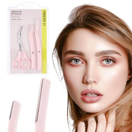 Forever 21 Eyebrow Kit - 3pc Brow Trimmer & Razor Set for Precision Eyebrow Shaping & Grooming | BLACK Eyebrow Razor and Scissors with Comb, Eyebrow Trimming Kit For Women