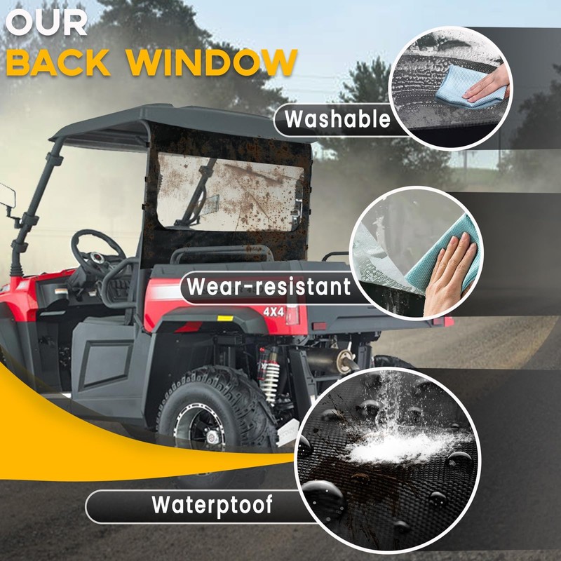 Chikia Hisun Sector 450 UTV Rear Windshield,Zipper Back Window For