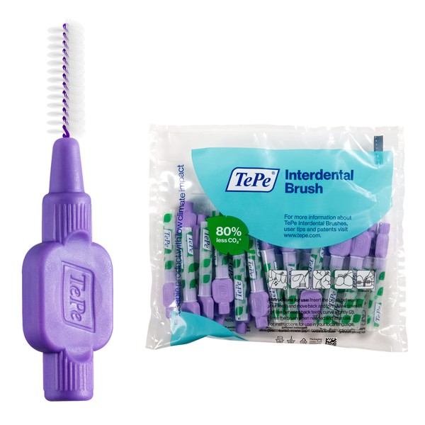 TEPE Interdental Brush Original, Soft Dental Brush for Teeth Cleaning, Pack of 25, 1.1 mm, Large Gaps, Purple, Size 6