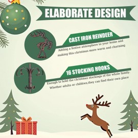 AINISIS 62" Floor Christmas Tree Stocking Holder Stands Freestanding Stocking Hanger Stand Metal Stocking Rack with 16 Hooks