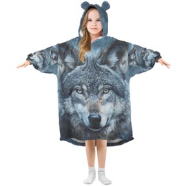 JHKKU - Mantas portátiles para niños, súper suaves, cálidas, acogedoras, de gran tamaño, regalos de 3 a 14 años para niños, niñas y adolescentes con bolsillo, Wolf, Medium