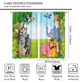 Kids Animal Curtains,Cartoon Jungle Safari Forest Wildlife Elephant Zebra Giraffe Lion Print Zoo Theme Window Treatments for Boys Girls Bedroom Living Room Nursery 2 Panels Total Size 42 x 45 Inch