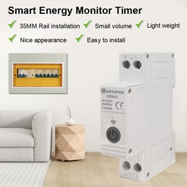 KETOTEK WLAN 1P Electricity Meter, Digital AC Meter, 1 Phase Energy Meter, Power Consumption Meter, Smart kWh Meter, DIN Rail with 4 Time Modes from Tuya/Smart Life Remote Control