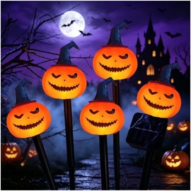 Decoraciones de Halloween Luces de Camino de Calabaza,5 Luces Calabaza 3D Impermeable con energía solar,Con Interruptor Automático,para Jardín, Patio,