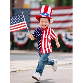 COSLAND 4th of July Hats for Kids Boys American Flag Top Hat, Red, Kid