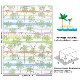 Summer Wrapping Paper, Tropical Wrapping Paper for All Occasion, Aloha Gift Wrap Paper, Hawaii Jungle Tropical Themed Wrap Paper Sheet, 4 Sheets Folded Flat 20x28 Inches Per Sheet
