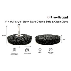 Pro-Graad 2 Pack Paint Stripping Disc Drill Attachment | 4" x 1/2" Wide with 1/4" Shaft | Strip & Clean Discs Remove Paint Coating Rust | Black | Pack of 2