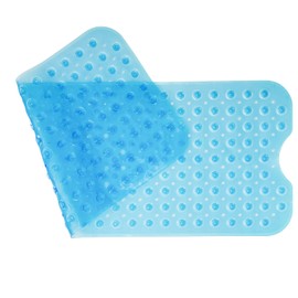 Non Slip Bath Mat PVC Natural Rubber Suction Extra Long Bath Mat Washable Bathroom Antibacterial Mould Resistant Bath Mat 100x40cm Blue Clear