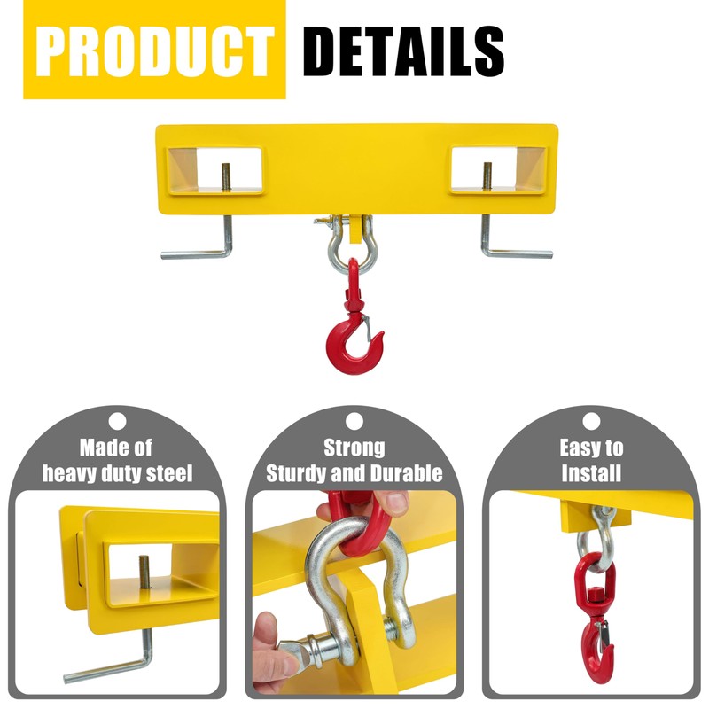 KUAFU Universal Forklift Lifting Hook 4800 LBS Capacity Forklift Lifting