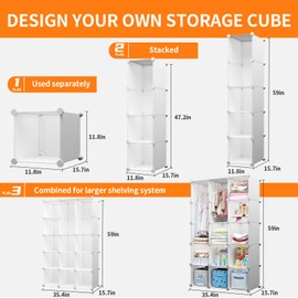 deijiner Modular Baby Wardrobe Closet, Portable Children Organizers and Storage for Nursery,15 Cubes with Hanging Rods,Multi-Functional Kids Storage Shelf-Bedroom Clothes Armoire (Boys & Girls)