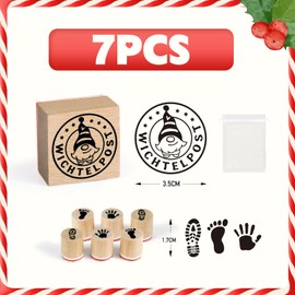 BOOMTOP 7Pcs Weihnachten Stempel Wichtelpost Holz Rund Holzstempelset Christmas Fußabdrücke Handabdrücke Weihnachtsstempel Klein Motivstempel für Kartenbasteln Scrapbooking Geschenkpapier