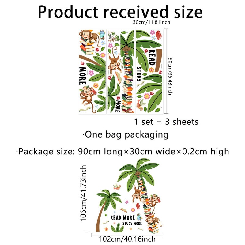 Book Tree Plants Monkey Wall Sticker, Cute Monkey Climbing on