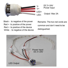 IKSACE 12V LED Touch Dimmer Switch On/Off Stepless Dimming Switchs for Led Lights, DC 5-24V Led Strip Controller for Camper, Cabinet, Auto, 17mm/0.67" Mounting Hole, Pack of 2