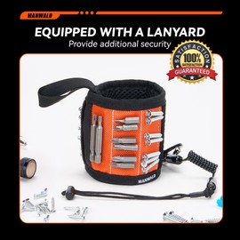 Magnetic Wristband With Coiled Lanyard, Lightweight Nylon Support Wrist With Strong Magnets, Christmas Stocking Stuffers for Men Adults, Gifts for Men, Dad, Orange, 2pcs