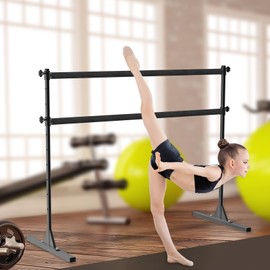 5FT Height Adjustable Freestanding Ballet Barre with Fabric Sleeve Portable Double Ballet Bar 350 lbs Capacity Heavy Duty Dance Barre for Home Workout, Stretch, Fitness