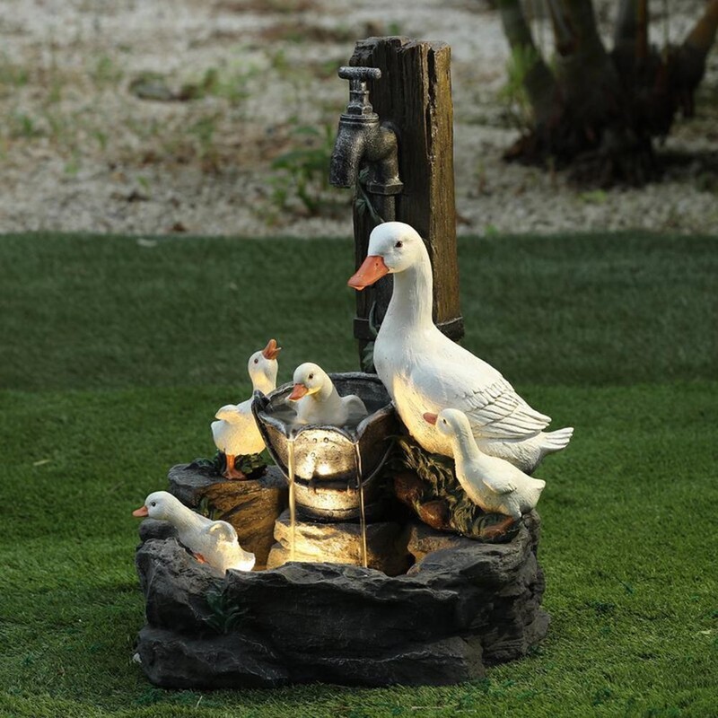 Animal Garden Statue Cute LED Duck Water Fountain Statue Home