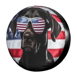 KiuLoam Patriotic Black Lab Spare Tire Cover Polyester Universal Sunscreen Waterproof Wheel Covers for Trailer RV SUV Truck and Many Vehicles (15" for Diameter 27"-29")