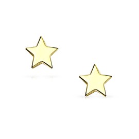 Minimalist USA Patriotic Rock Star Real Yellow Gold Tiny Celestial Star Stud Earrings For Women Teen