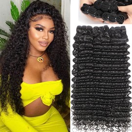 Troskamar Deep Wave Human Hair Bundles 12A Brazilian Wet and Wavy 3 Bundles 22 24 26 Inch 100% Unprocessed Deep Curly Weave Human Hair Extensions
