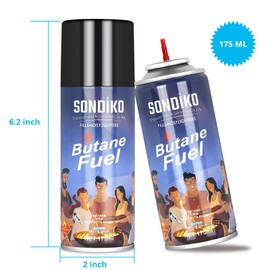 Sondiko Butane Refill, 175 ml, Butane Fuel Refill, Lighter Fluid Refill Canister, Butane Refill for Torch Lighter, Butane Torch, Kitchen Blow Torch(1 Can)