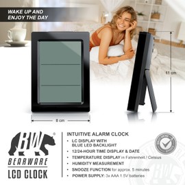 Digital Alarm Clock for Bedrooms, Bedside Clock with 3,5" (9cm) LCD Display Backlight, Thermometer Indoor Temperature Humidity, Snooze Clock, Date and Day, silent alarm clock for Office Kids Elder