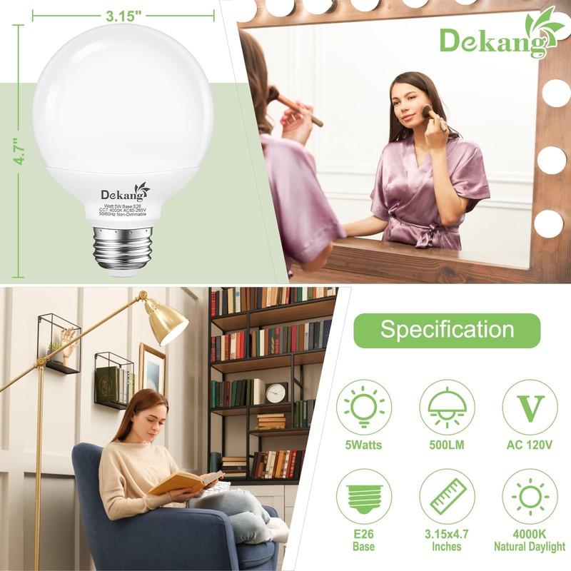 Dekang 8-Pack LED Vanity Light Bulbs for Bathroom 4000K Natural