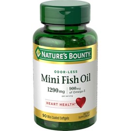 Nature's Bounty Mini Fish Oil Softgels, Burpless Fish Oil Omega 3 Supplements, Supports Heart Health, 90 Softgels (Pack of 1)