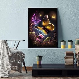 AIBOERL Diamond Art Kits for Adults,Butterfly 5D Diamond Painting Kits for Adults,Diamond Painting Diamond Art with Full Drill Diamond Dots DIY Gem Crafts Kits for Home Decor Gift-12x16in