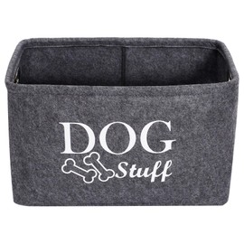 Geyecete Dog Toys Storage Bins Felt pet Baskets, Dog Toy Box Large with Designed Metal Bone-Shaped Handle, Organizer Storage Basket for Pet Toys, Blankets, Leashes(Dog-Grey)