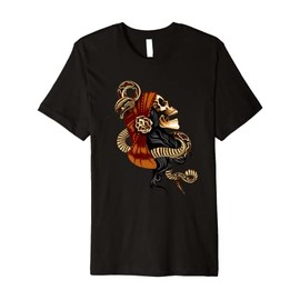Scary Skull Snakes And Rose Gothic Horror Punk Style Premium T-Shirt