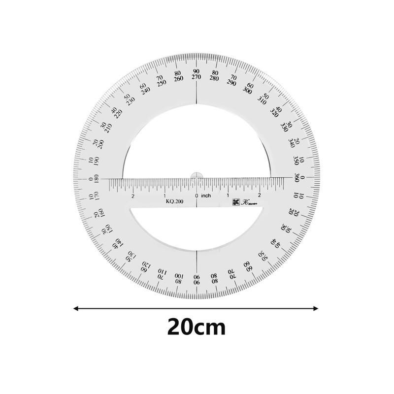 360 Full Circle Protractor, 20cm Plastic Math Measuring Tools Round